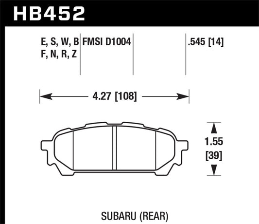 Hawk 03-05 WRX D1004 Performance Ceramic Street Rear Brake Pads