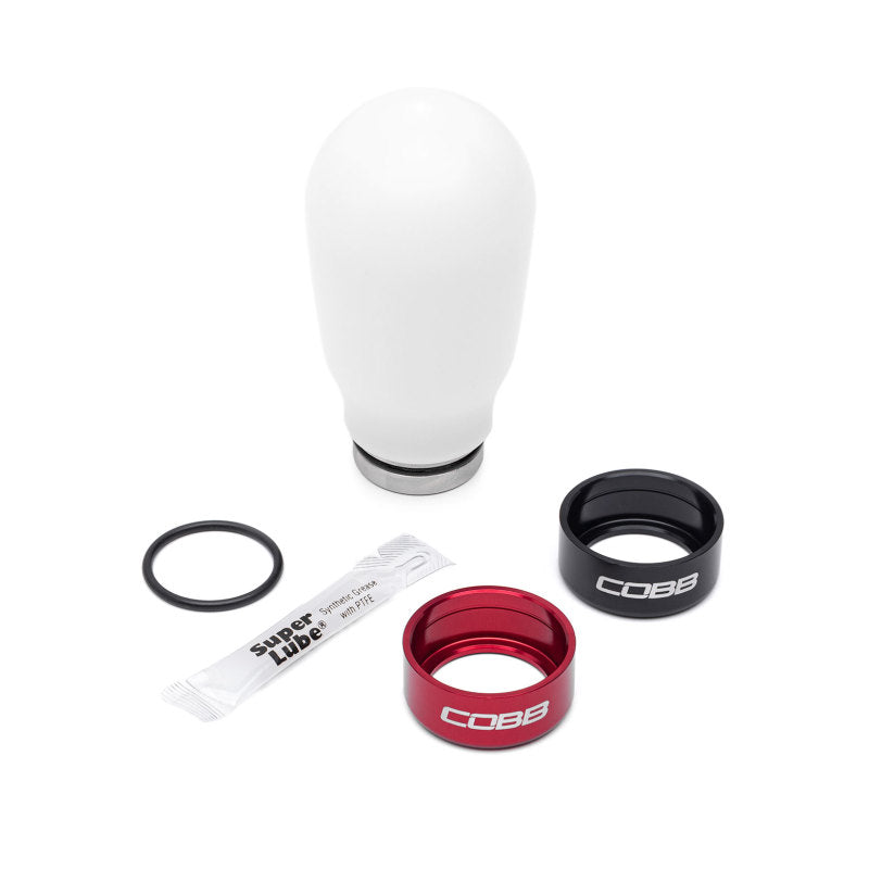 Cobb Subaru 6-Speed Tall Weighted COBB Shift Knob - White (Incl. Both Red + Blk Collars)