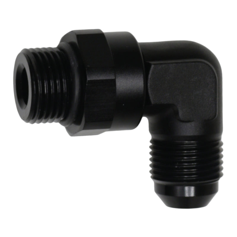 DeatschWerks 8AN ORB Male Swivel to 8AN Male Flare 90-Degree Fitting - Anodized Matte Black