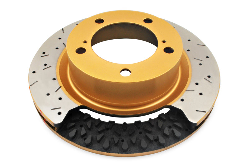 DBA 02-10 WRX / 13+ FR-S / 13+ BRZ Premium Front Drilled & Slotted 5000 Series Rotor w/ Gold Hat